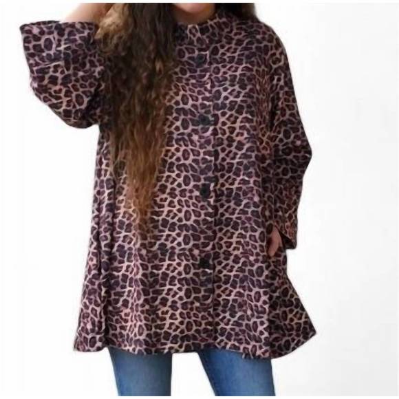 NEW ERMA’S CLOSET leopard print swing jacket in black/brown - Picture 1 of 1